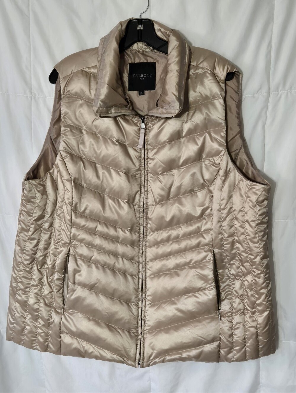 Talbots  Plus Satin-Look Quilted Packable Vest in Champagne Beige 2X